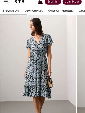 Rails Kiki Floral V-Neck Midi Dress in Blue Sz XXS